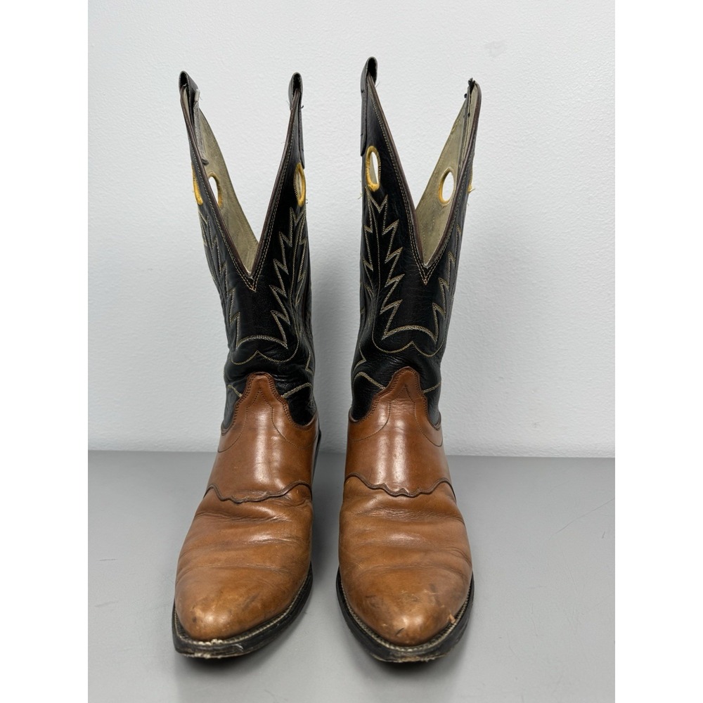 Vintage Olathe Cowboy Boots Mens 11 B Brown Black Leather Western Rodeo USA 70s - Picture 2 of 14